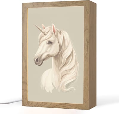 Nachtlampje 20x30 cm - Kinder lampje - Eenhoorn - Wit - Getekend - Tafellamp kinderkamer - Slaapkamer lamp - Bedlamp kinderen - Kinderlampje stopcontact - Wandlamp babykamer - Nachtlampjes