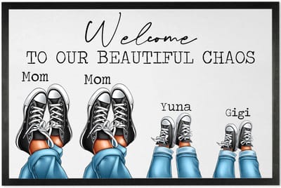 Deurmat met tekst | persoonlijk Gezin | Deurmat Gezin Sneakers | Leuk Cadeau voor een gezin | 70x50cm | Sneakers Donkergrijs
