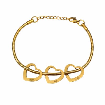 Bedelarmband met 3 Hartjes Goud
