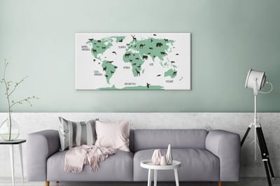 Kinder Wereldkaart Dieren canvas | Wereldkaart Canvas Schilderij 100x50 cm