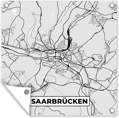 Tuin poster Kaart - Saarrücken - Plattegrond - Duitsland - Stadskaart - 200x200 cm - Tuindoek