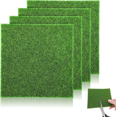 4 Stuks Kunstgras Decoratie voor Ambachten, Miniatuur Tuin en DIY Projecten - 15 x 15 cm Kunstgrasmat voor Poppenhuis Decoratie en Diorama Benodigdheden