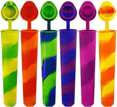 Set van 6 Herbruikbare Siliconen IJsjesvormen met Deksel, Kleurrijke IJsjesmaker en Yogurt Tubes voor Verfrissende Snacks