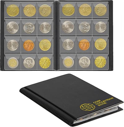 Thijox - 120-zakken Muntenverzamelalbum - Munthouders voor Euro, Penny - 30x30mm - Duurzaam Lederen Hoes - Ideaal voor Verzamelingen en Weergave