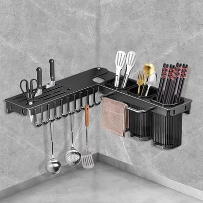Messenhouder - Zilver - Opvouwbare Multifunctionele Messenhouder met Hoekontwerp - Voor Keukenmessen en Keukengerei