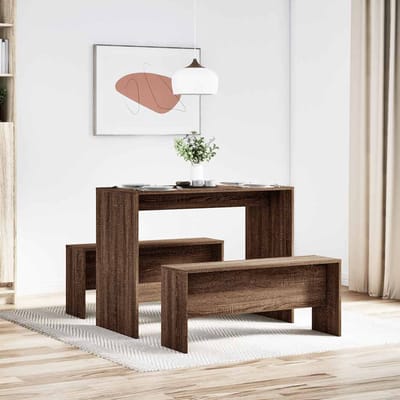 vidaXL - 3-delige - Eettafel - en - bankenset - bewerkt - hout - bruin - eikenkleur