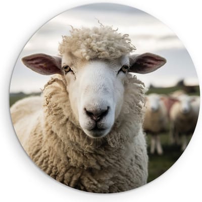 Saammp Muurcirkel Hout - Schaap - Natuur - Dieren - Ø 90 - Wandcirkel - Wanddecoratie Cirkel - Muurdecoratie Woonkamer - Slaapkamer decoratie - Rond Schilderij