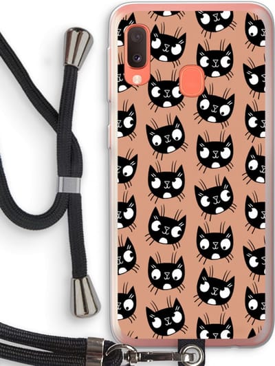 Case Company® - Hoesje met koord geschikt voor Samsung Galaxy A20e hoesje met Koord - Kat - Telefoonhoesje met Zwart Koord - Bescherming aan alle Kanten en Over de Schermrand