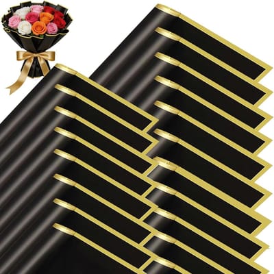 Boeket cadeaupapier - Bloemenpapier Verpakking - Boeketten Verpakken - Waterdicht met Gouden Rand - 20 vellen - Zwart