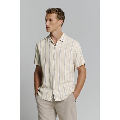 No Excess Shirt Short Sleeve Dobby Vertical Stripe With Linen Cement Maat: XL | Casual Overhemden Outlet | Heren | Beige