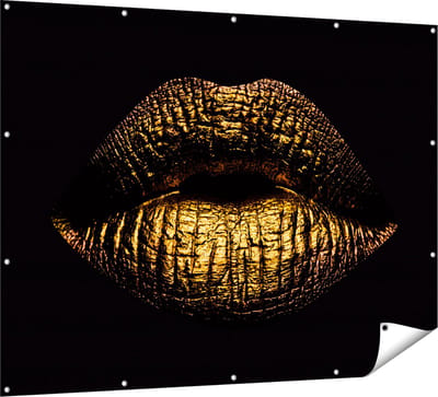 Gards Tuinposter Gouden Lippen - 160x120 cm - Tuindoek - Tuindecoratie - Wanddecoratie buiten - Tuinschilderij