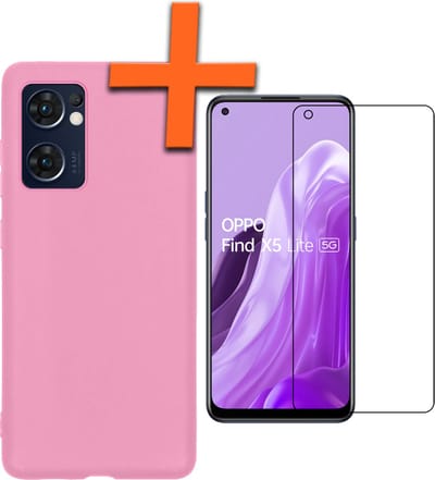 Hoes - Met Screenprotector - Geschikt voor OPPO Find X5 Lite - Sterk & Shockproof - Back Cover - Siliconen Case - Telefoon Hoes - Lichtroze