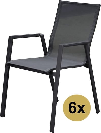 Set van 6 New Valley stapelbare tuinstoelen antraciet aluminium