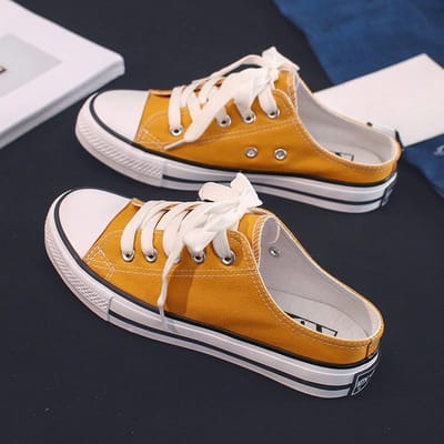 Été Décontracté Basse Toile Chaussures Bouche Peu Profonde Demi-plateau Chaussures en Tissu pour Femmes Chaussures Paresseuses Chaussures en Tissu Étudiant 35 jaune
