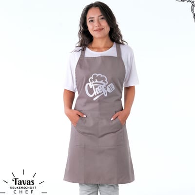 Tavas Chef Keukenschort 60x80 cm Beigegrijs Kookschort met zakken Keukenschort dames Schort voor vrouwen een voor mannen