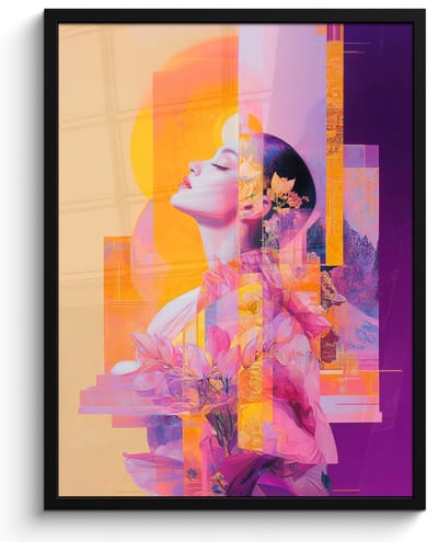 Poster in lijst - Fotolijst 50x70 cm - Posters - Abstract - Portret - Vrouw - Kleurrijk - Posterlijst zwart - Decoratie - Wanddecoratie woonkamer - Muurdecoratie slaapkamer
