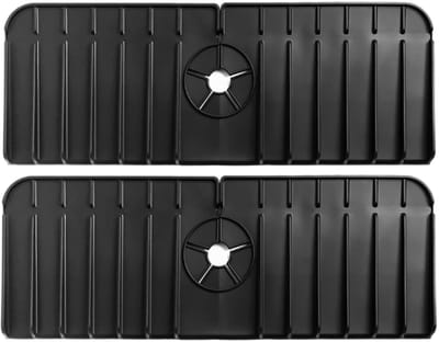 Siliconen Kraan Spatbescherming - 2 Stuks - Gootsteen beschermmat - Gootsteenmat - Siliconen Afdruipmatten - Keuken Aanrecht Droogmatten - Kraanmat - Keukenmat - Zwart - 37x14x1.5 cm