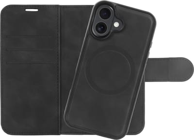 Cazy hoesje geschikt voor iPhone 16 Hoesje met Pasjeshouder geschikt voor MagSafe - Uitneembare 2-in-1 Premium Bookcase - Zwart