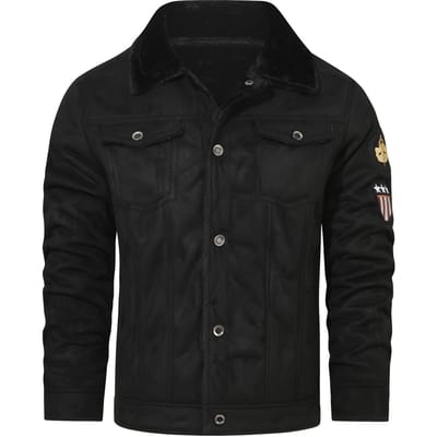 Veste en similicuir pour homme - Veste polaire thermique boutonnée pour l'hiver Vêtements pour hommes - Similicuir et polaire - Parfait pour le temps froid XXXL noir