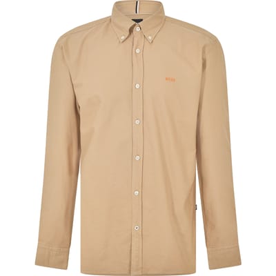Boss Heren Knoop Overhemd Met Lange Mouwen (Licht Beige)