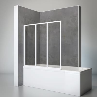 Badwand 3 delig - helder veiligheidsglas - wit - 127x120cm - eenvoudig met MONTAGE ZONDER BOREN