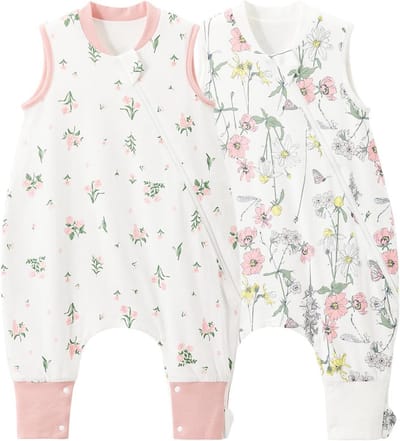 Zomer Babyslaapzak met Voeten - Lichte Katoenen Slaapzak voor Kinderen (6 Maanden - 6 Jaar) - 2 Stuks Roze