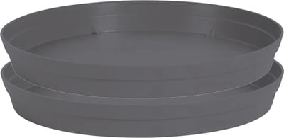 EDA Bloempot onderschaal Toscane - 2x stuks - kunststof - antraciet - D28 cm - opvangschalen