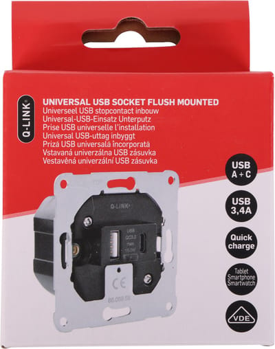 Q-LINK Inbouw basiselement USB-A + USB-C