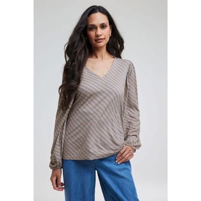 DIDI T-shirt Britt Sand With Pure Print Maat: 34 | Longsleeves Outlet | Dames | Beige