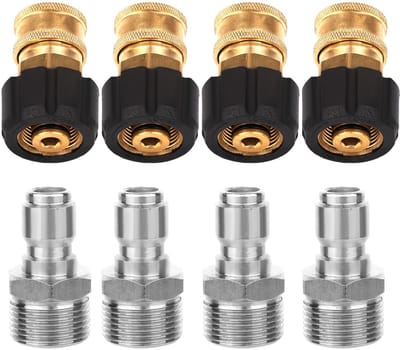 Hogedrukreiniger Adapters - Koppelingen Set - Schoonmaak Werkzaamheden - Roestvrij Staal - 8 Stuks - Zilver Goud