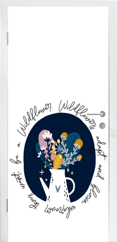 Deursticker Quotes - Spreuken - Wildflowers adapt and bloom wherever they want, be a Wildflower - 95x235 cm - Deurposter
