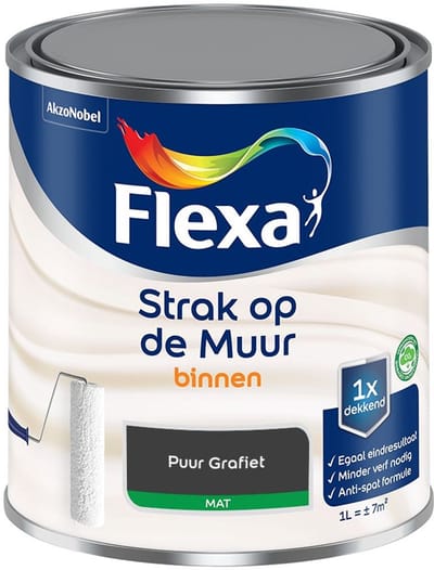 Flexa - Strak Op De Muur Binnen Mat - Puur Grafiet - Mengverf - 1 L