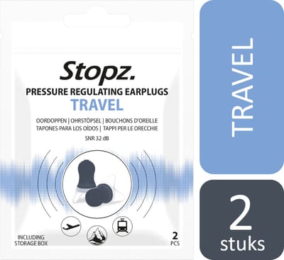Stopz. Travel vliegtuig oordoppen - 2 stuks | Voorkom oorpijn en verminder het omgevingsgeluid | Drukregulerende oordopjes voor tijdens het vliegen | Herbruikbaar