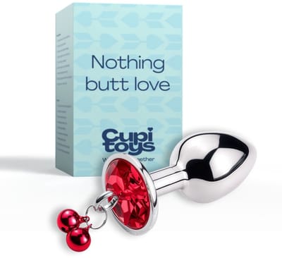 Cupitoys® Metalen buttplug - Zilver - Diamant rood - Belletjes - Small - Sex toys voor vrouwen - Sex toys voor mannen - Buttplugs