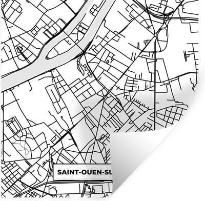 Muurstickers - Sticker Folie - Kaart - Stadskaart - Saint-Ouen-sur-Seine - Frankrijk - Plattegrond - Zwart wit - 100x100 cm - Plakfolie - Muurstickers Kinderkamer - Zelfklevend Behang XXL - Zelfklevend behangpapier - Stickerfolie