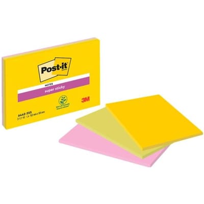 Post-it® Super Sticky Notes in groot formaat 6445-3SS-EU, diverse kleuren, 152 mm x 101 mm, 45 vel/blok, 3 pads/verpakking, 100% PEFC