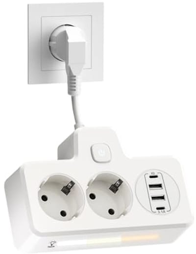 Multiplug Adapter met Aarde - Contact Distributor voor Meerdere Stekkers (Wit) 3-gang 0.1m