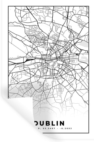 Muurstickers - Sticker Folie - Dublin - Stadskaart - Zwart Wit - Plattegrond - Kaart - 20x30 cm - Plakfolie - Muurstickers Kinderkamer - Zelfklevend Behang - Zelfklevend behangpapier - Stickerfolie