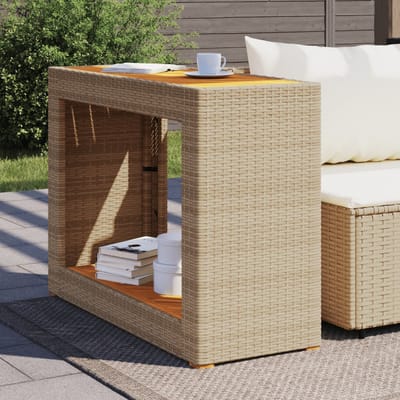 vidaXL - Tuinbijzettafel - met - houten - blad - 100x40x75 - cm - poly - rattan - beige