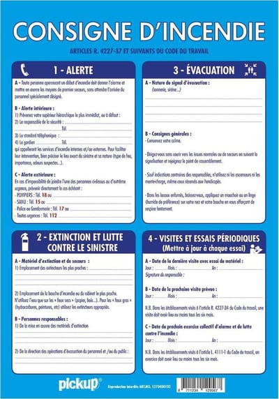Pickup affichage Consigne d'incendie - 33x23 cm