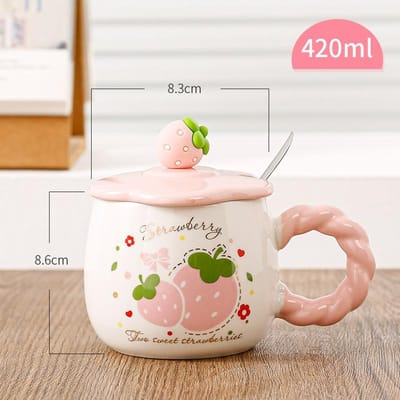 Schattige Aardbeien Mok Cartoon Fruit Keramische Kop Grote Capaciteit Waterbeker Hoge Waarde Meisje Ontbijtkop Thuisgebruik 420ml