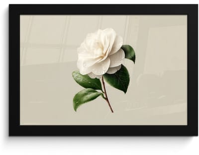 Poster in lijst - Fotolijst 30x20 cm - Posters - Cameliabloem - Wit - Groen - Posterlijst zwart - Decoratie - Wanddecoratie woonkamer - Muurdecoratie slaapkamer