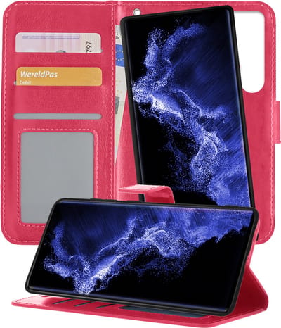 Hoesje - 2 in 1 - Geschikt voor Samsung Galaxy S22 Ultra - Met Uitneembare Hard Cover - Kunstleer - Bookcase - Wallet Case - Met Pasjeshouder - Book Case - Uitneembaar - Pashouder - Telefoonhoes - Donkerroze
