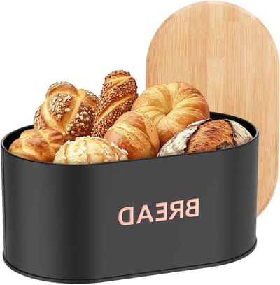 Metalen Broodtrommel - Opbergdoos Keuken - Brood Vers Houden - Bamboe Deksel Snijplank - 33.5 x 19 x 15 cm