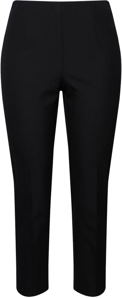 Ulla Popken - Dames - 7/8-broek biezen smalle broekspijpen elastische tailleband - Zwart - Maat 42
