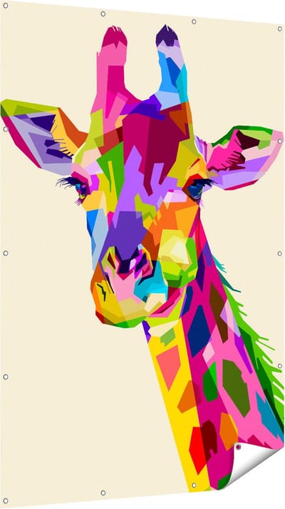 Gards Tuinposter Kleurrijke Giraffe - Abstract - 120x180 cm - Tuindoek - Tuindecoratie - Wanddecoratie buiten - Tuinschilderij