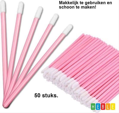 *** 50 Stuks Roze Lipgloss/Oogschaduw Borsteltjes - Zware Kwaliteit (54g) - Pluisvrij - van Heble® ***