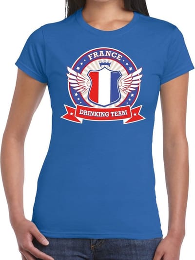 Blauw France drinking team t-shirt / t-shirt blauw dames - Frankrijk kleding XS
