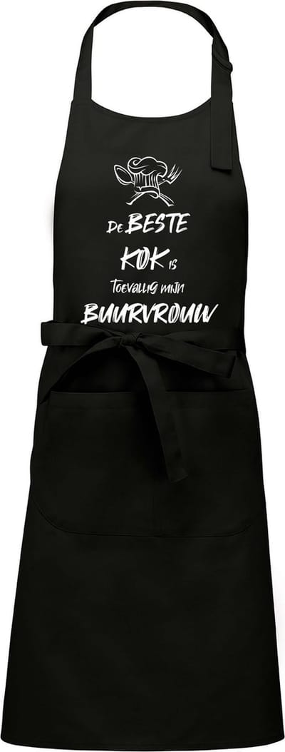 Mijncadeautje - Schort - De beste kok is toevallig mijn - BUURVROUW - Mooie - grappige - leuke Keukenschort - Zwart