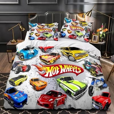 Monster Truck Hot Wheel 3D Geprint Dekbedovertrek Kussensloop Beddengoed Set Twin Full Queen King Size voor Slaapkamer Decor 01 70x133cm 2pcs